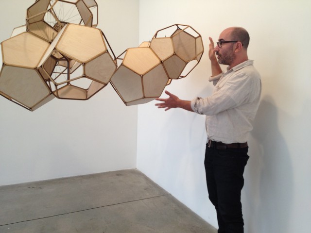 Talking sculptor Tomas Saraceno with Ethan Sklar at Tanya Bonakdar Gallery