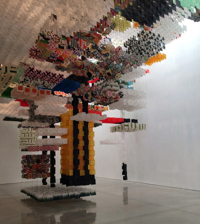 Jacob Hashimoto 'Skyfarm Fortress' installation view at Mary Boone Gallery.