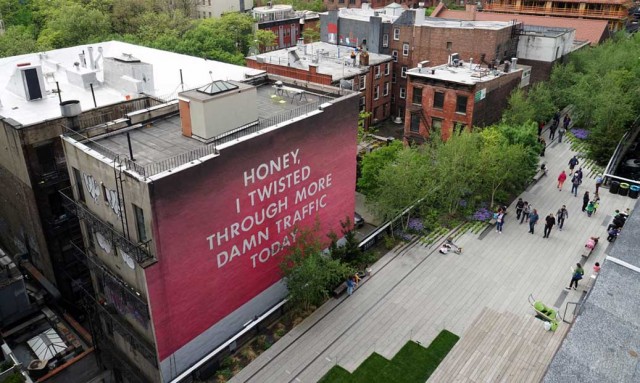 Ed Ruscha, 'Honey I twisted Through More Damn Traffic Today', public art mural adjacent to the High Line at West 22nd Street. Photo courtesy of art.thehighline.org