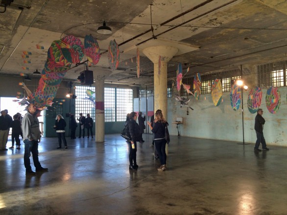 'With Wind', hand painted dragon kite install in the New Industries Building