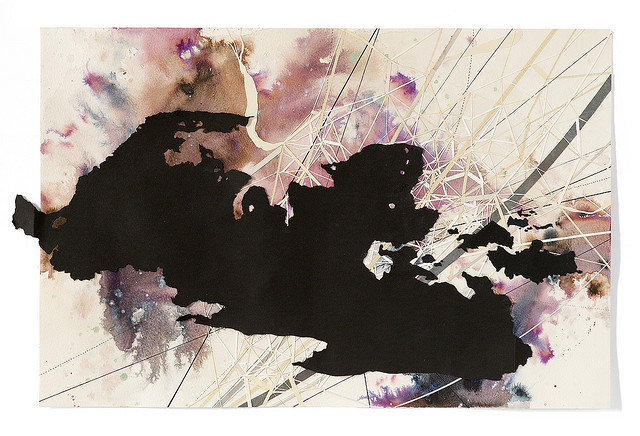 Val Britton  'Northwest Territory' 2010, ink, graphite and collage on paper.  Image courtesy of KALA Art Institute.