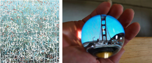 Left: Amy Ellingson "Variation Blue" and Beltran Minneman "Cinema Snowglobe"