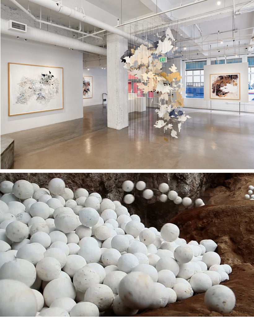 top: Installation view of Val Britton, Bottom: Migel Angel Rios