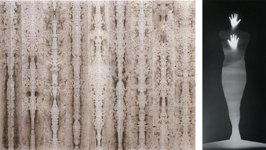 Bruce Conner Left "Burning Bright" 1996 and Right "Sound of Two Hand Angel" 1974. Images courtesy of SFMOMA.