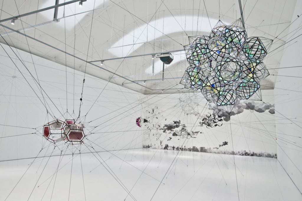 Tomas Saraceno "Many Moons and Words" 2016, installation view The Vanhaerents Art Collection. Image courtesy SFMOMA.